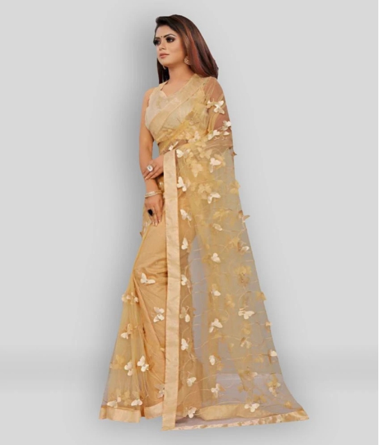 Gazal Fashions - Beige Net Saree With Blouse Piece (Pack of 1)