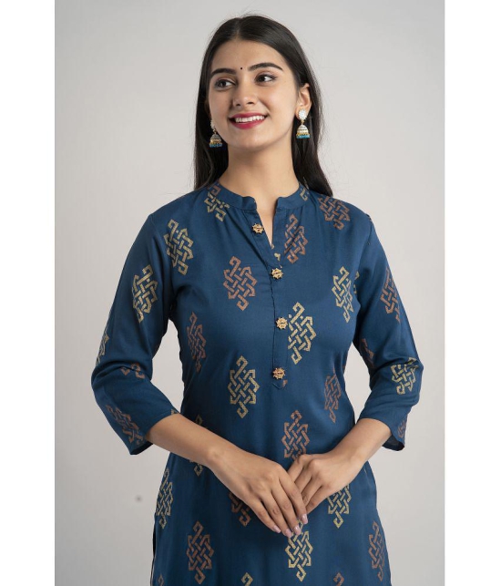 MAUKA - Blue Rayon Womens Straight Kurti ( Pack of 1 ) - None