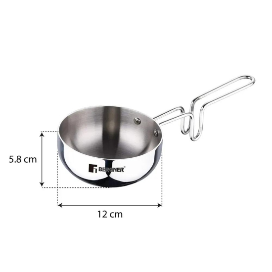 Bergner Argent Tri-Ply Stainless Steel 12 cm Tadka Pan | Gas & Induction Compatible | Silver