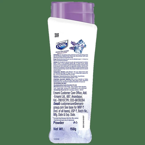 Dermi Cool Prickly Heat Powder Soothing Lavender, 150G (Get Kesh King Shampoo Free)