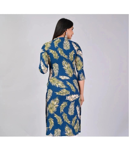 MAUKA Rayon Printed Straight Womens Kurti - Blue ( Pack of 1 ) - None