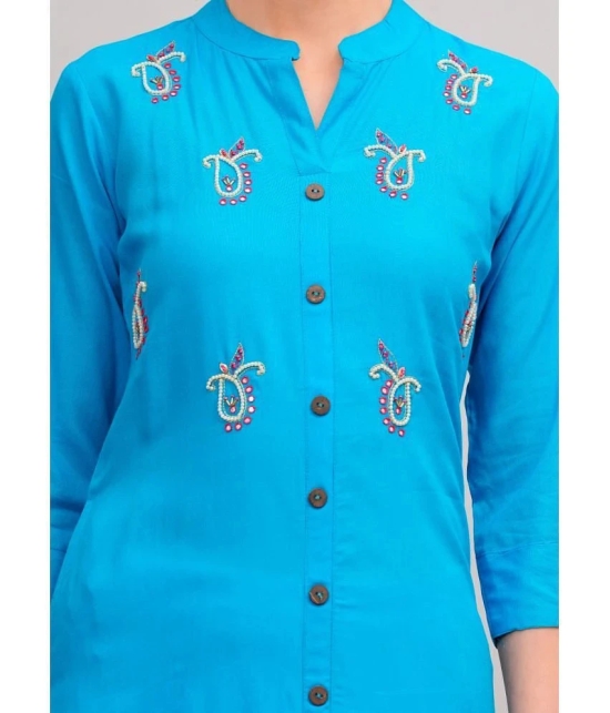 MAUKA Rayon Embellished Front Slit Womens Kurti - Light Blue ( Pack of 1 ) - None