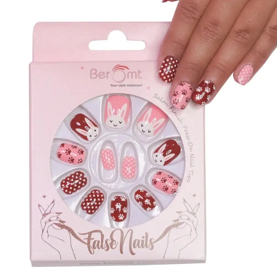 KIDS ANIMAL FALSE NAILS (NAIL KIT INCLUDED)-Baby Nude