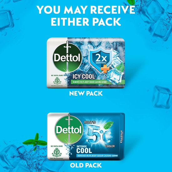 Dettol Intense Cool 2X Menthol Soap, Protects From Body Odour, 125G