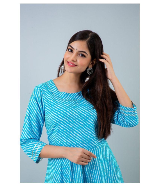 Lee Moda - Turquoise Cotton Women's Flared Kurti ( Pack of 1 ) - XL