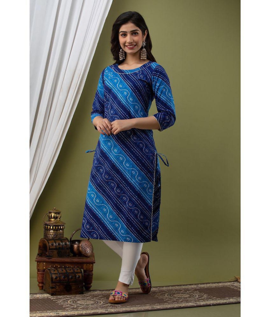 Lee Moda - Blue Cotton Blend Women's Straight Kurti ( Pack of 1 ) - XL