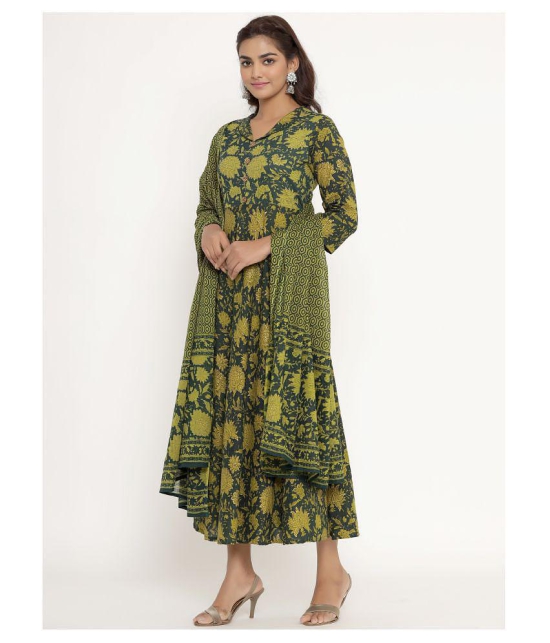 miravan Green Cotton Anarkali Kurti - - S