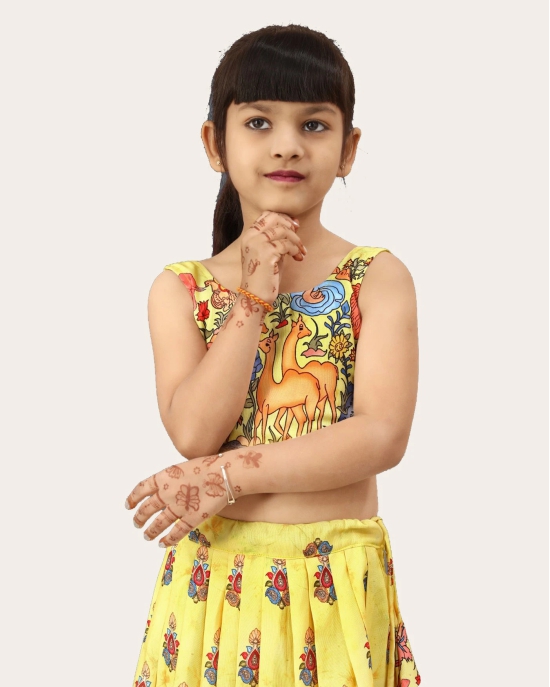 Girls Rayon Silk Fully Stitched Lehenga Choli | Bandhani Print MultiColor Lehenga Choli Set-Yellow / 6 Years-7 Years