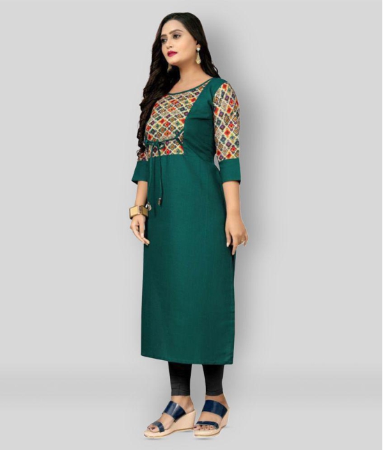 Rangrasiya - Green Cotton Blend Women''s Straight Kurti ( Pack of 1 ) - M