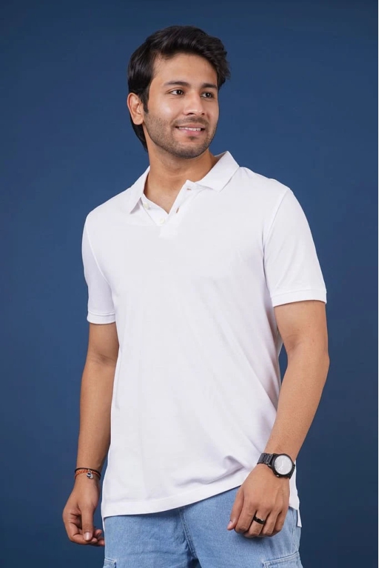 Men's White Solid  Polo T-Shirt