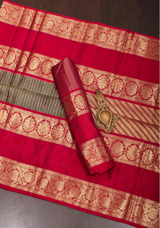 Preorder-Exquisite Green Kanjivaram Pure Silk Saree with zari checks  and 11” spectacular borders  | SILK MARK CERTIFIED