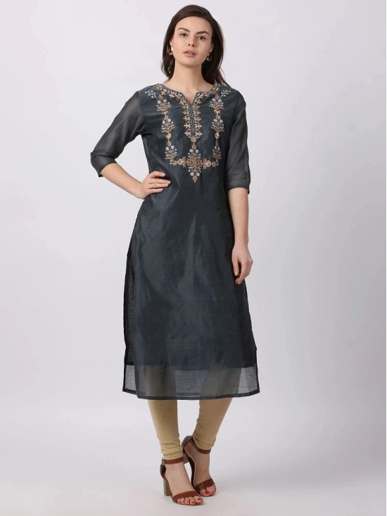 Alena - Grey Chanderi Womens Straight Kurti ( ) - S