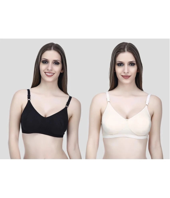 Elina - Black Cotton Non Padded Womens T-Shirt Bra ( Pack of 2 ) - None