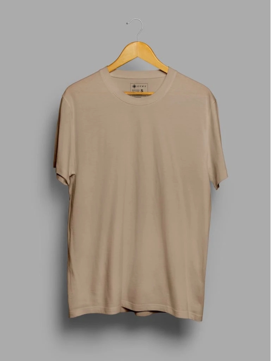 Black & Beige Half Sleeve Round Neck Cotton Plain Regular Fit Pack of 2 combo T-Shirt for men by Ghumakkad