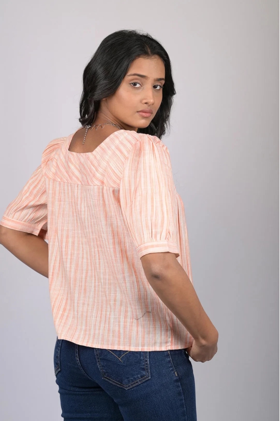 Party wear magic cotton top for women Light Orange Striped Top With Square Neck (OTL-TPS1071)-Orange / XL