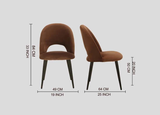 Dining Chair Black Legs With Brown Fabric Finish-Brown