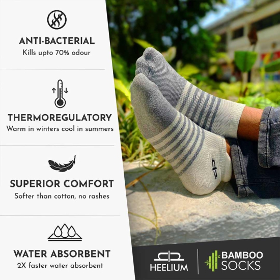 Bamboo Men Ankle Socks (Striped) - 4 Pairs-Navy Blue | Pink | Yellow | Dark Grey