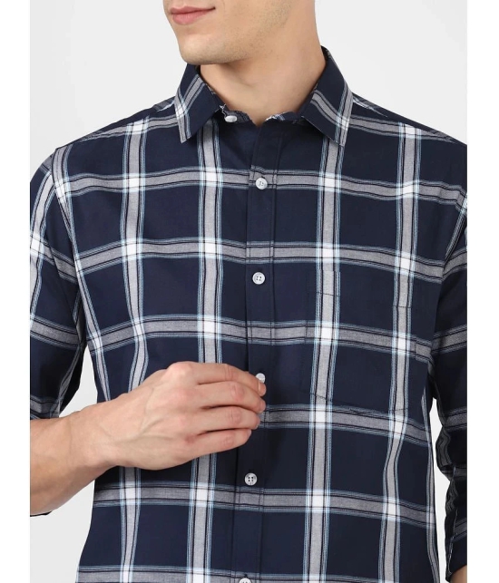 UrbanMark Mens 100% Cotton Full Sleeves Slim Fit Check Casual Shirt-Navy - None