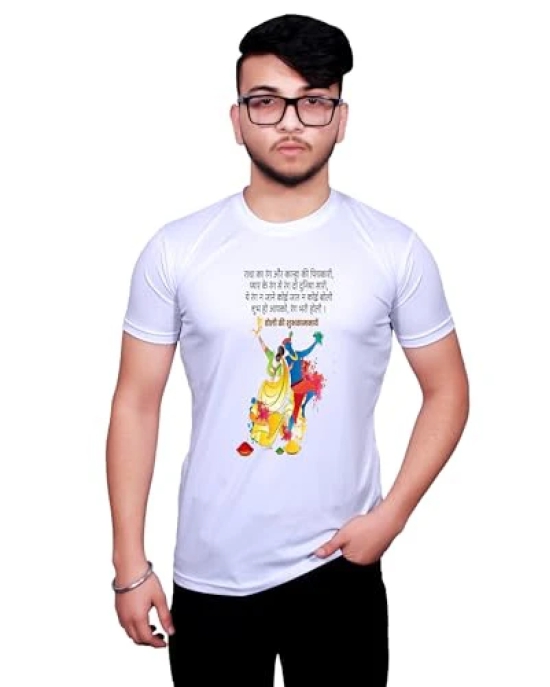 NITYANAND CREATIONS Round Neck White Holi T-Shirt for MEN-HOLI-T-SHIRT-11516-M