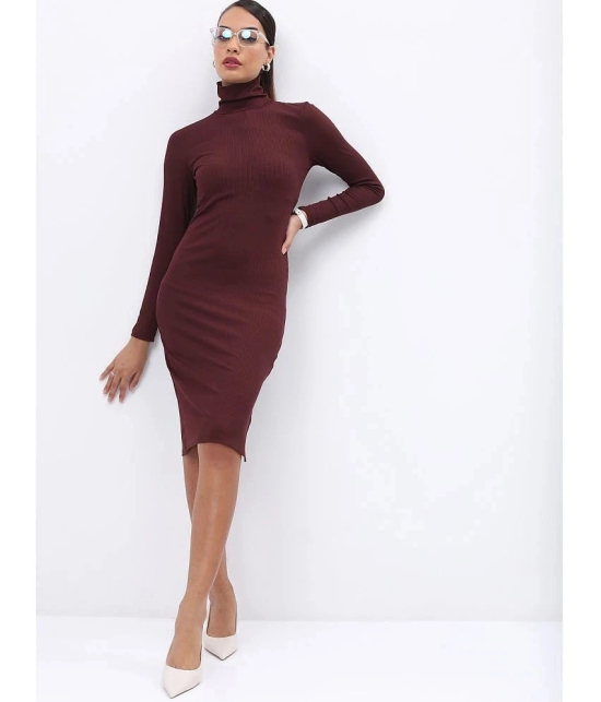 Ketch Polyester Solid Midi Womens Bodycon Dress - Brown ( Pack of 1 ) - None