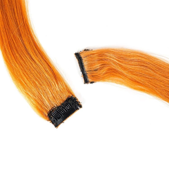 RefynHair - 100% Natural Human Hair Extensions Wigs | Rose Gold Color Streax | 20 Inches | Pack of 2 | Streaks Highlighter For Women And Girls | Rainbow Color Hair Extensions for Festival Party