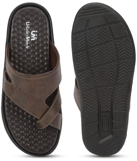 UrbanMark Men Comfortable Faux Leather Thong Sandals - Brown - None