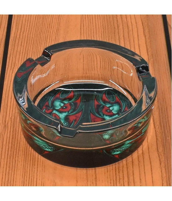 Glass Ashtray for Smokers, Printed, Round (9809) - Multi Color