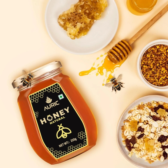 Auric Pure 250g Honey Crafted from Multi-Flower Sources, 100% Purity with No Added Sugar