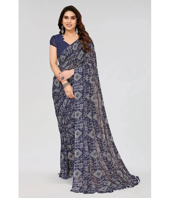 ANAND SAREES Georgette Printed Saree With Blouse Piece - Navy Blue ( Pack of 1 ) - Navy Blue