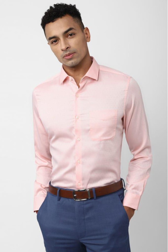 Men Peach Slim Fit Formal Full Sleeves Formal Shirt