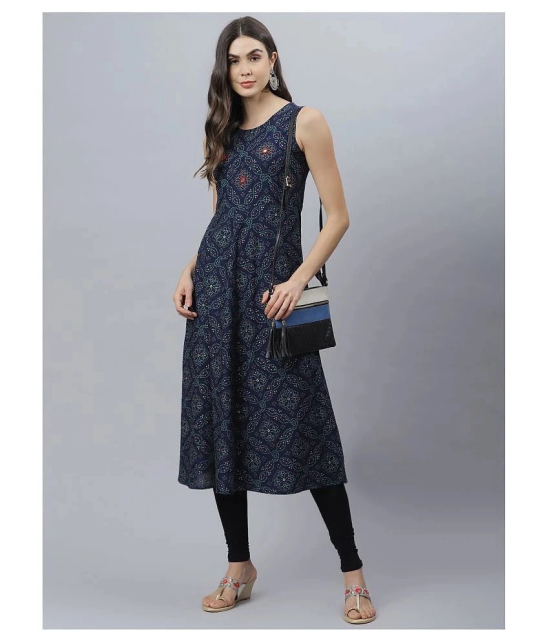 Stylum - Navy Rayon Womens Flared Kurti - M