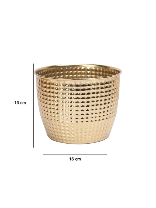 Indoor Round Golden Hammered Floor Planter