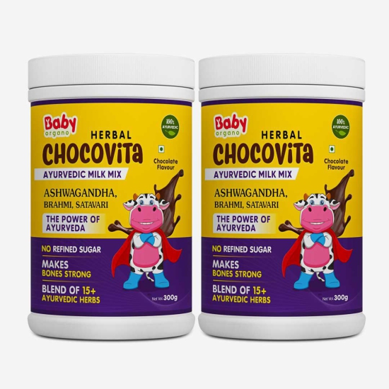 BabyOrgano Herbal Chocovita Health & Nutrition Drink | 100% Ayurvedic Herbs | No Refined Sugar | Make Bones Strong | Supports Weight & Height Gain | FDCA Approved-Pack Of 3