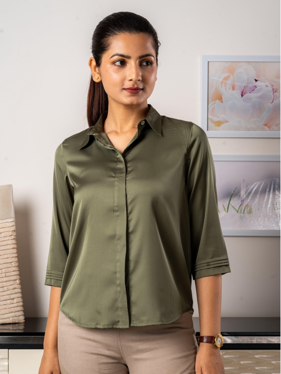 Olive Satin Shirt-XXL