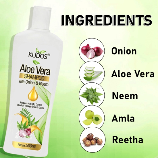 Kudos Aloe Vera Shampoo With Onion & Neem And Onion shampoo With Tea Tree | 500ml | Combo | (Pack of 2)