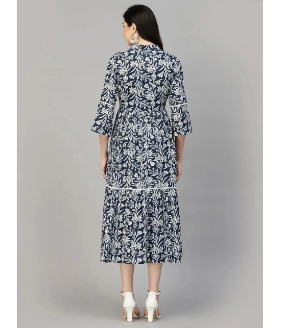 Stylum Cotton Printed Midi Womens Fit & Flare Dress - Navy Blue ( Pack of 1 ) - None