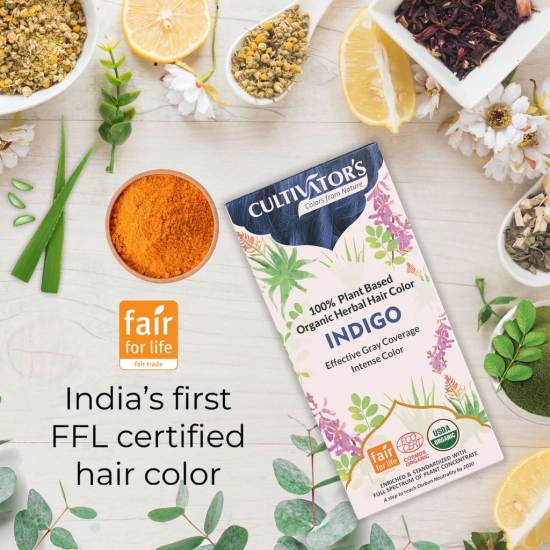 Cultivators Organic Hair Colour - Herbal Hair colour for Women and Men - Ammonia Free Hair Colour Powder - Natural Hair Colour Without Chemical, (Indigo) - 100g