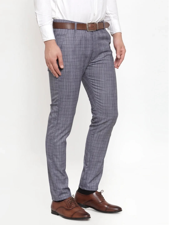 Indian Needle Men's Blue Checked Formal Trousers-30 / Blue