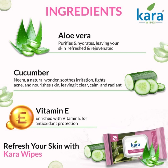 Kara Aloevera & Cucumber Refreshing Facial Wipes Pack of 6  (25 Pulls)