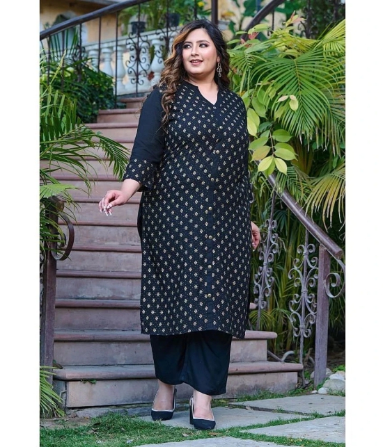 PrettyPlus by Desinoor.com Rayon Printed Front Slit Womens Kurti - Black ( Pack of 1 ) - None