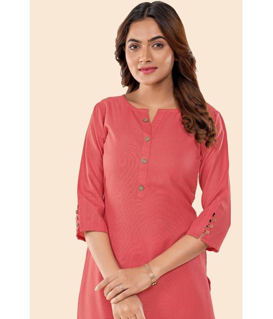 Glomee - Coral Cotton Women's Straight Kurti ( Pack of 1 ) - None