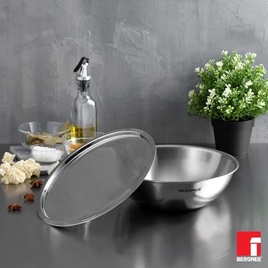 Bergner Argent Tri-Ply Stainless Steel Tasla with Stainless Steel Lid | Gas & Induction Compatible | Silver