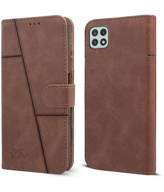 NBOX - Brown Artificial Leather Flip Cover Compatible For Samsung Galaxy A22 5G ( Pack of 1 ) - Brown