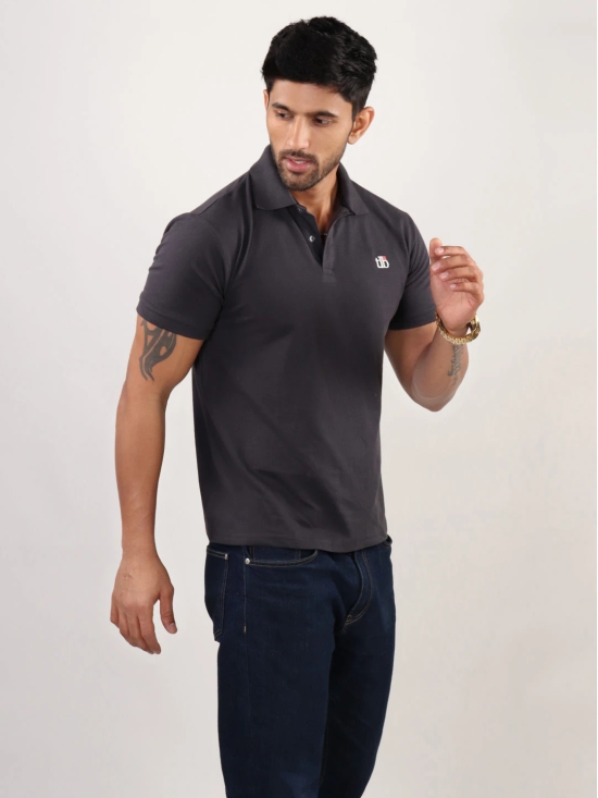 Men Charcoal Grey Polo Neck T-Shirt-XL / Charcoal Grey