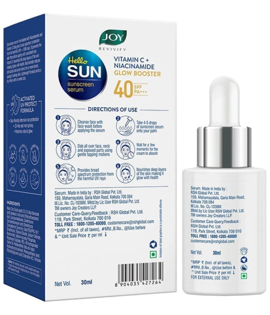 Joy Anti Tan SPF 40 Sunscreen - Lightweight, Water Resistant & Zero White Cast 30ml, (Pack of 1)