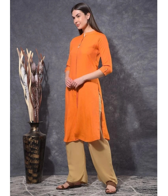 Mamoose Cotton Blend Self Design Straight Womens Kurti - Orange ( Pack of 1 ) - None