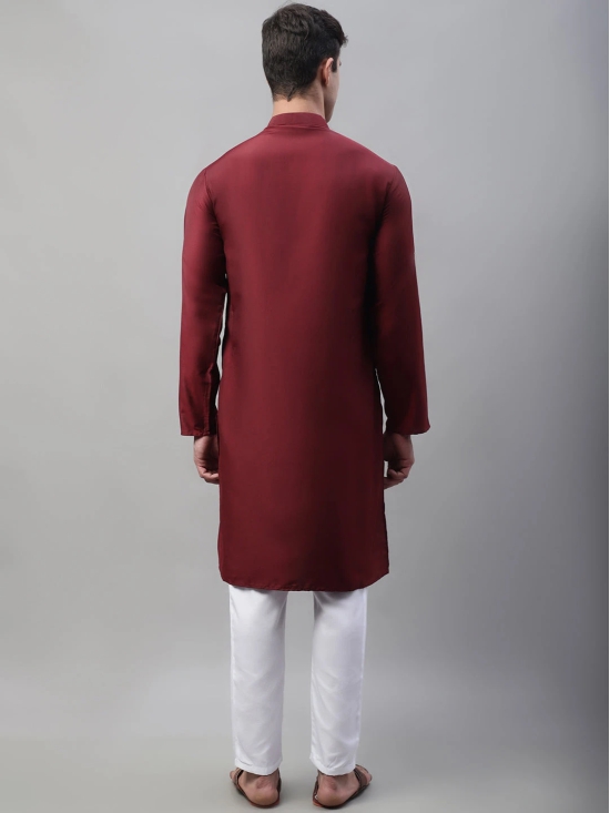 Mens Maroon Cotton Silk Mirror Work Kurta Pyjama-S / Maroon