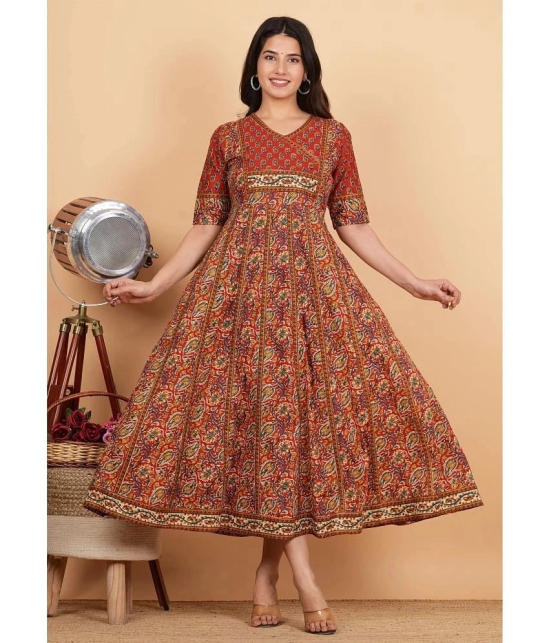 Vbuyz Cotton Printed Anarkali Womens Kurti - Maroon ( Pack of 1 ) - None