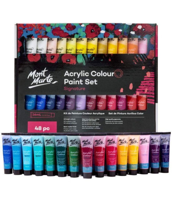 Mont Marte Acrylic Paint Set 48 Colors 36ml, Suitable for Canvas, Wood, MDF, Leather, Air-Dried Clay, Plaster, Cardboard, Paper and Crafts