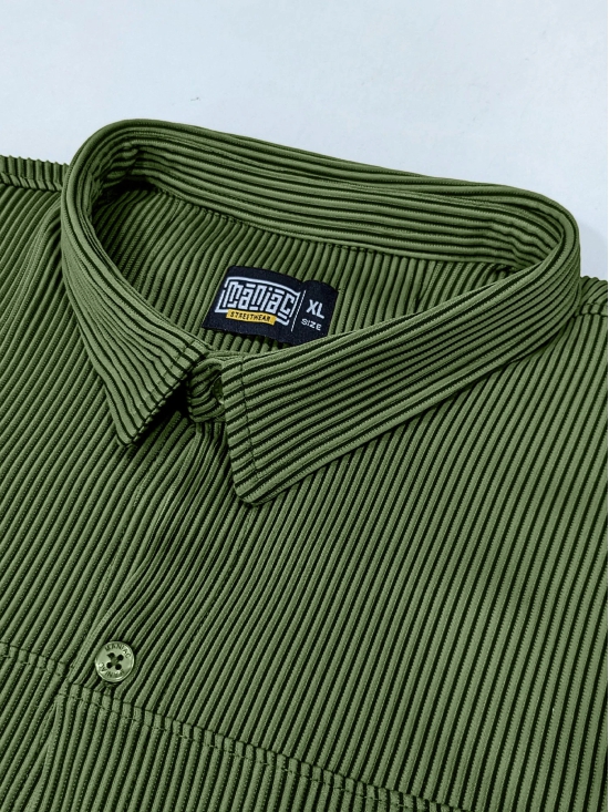 Stripe Textured Olive Full Sleeve Shirt-XL / Olive